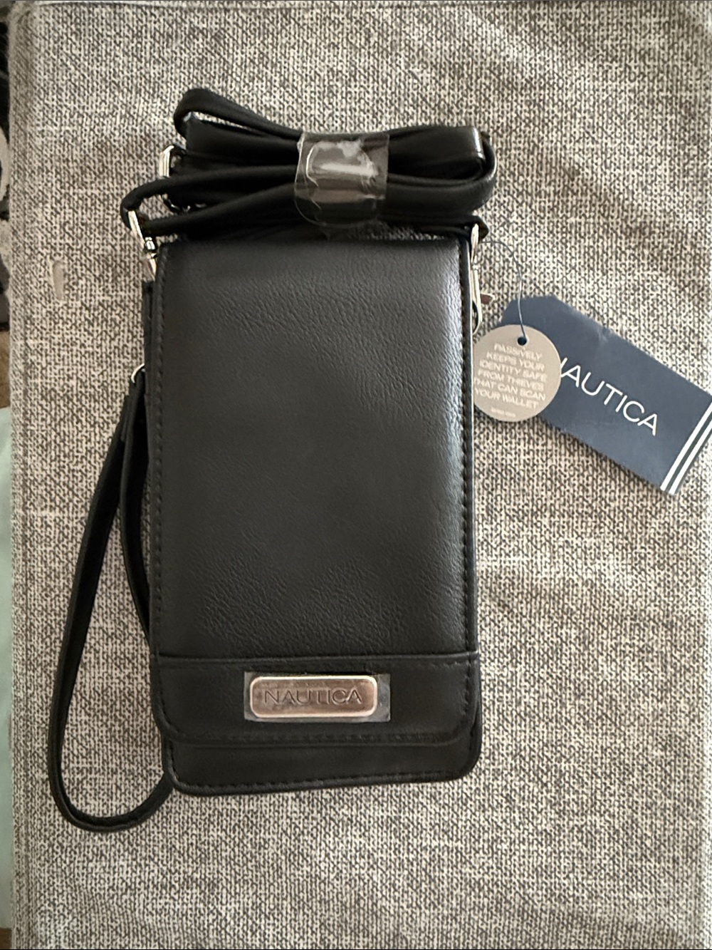 Nautica Black Crossbody Phone Pouch with Logo Plate